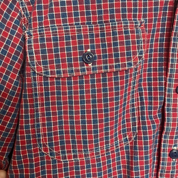 Lands’ End Size Med Tall Red & Blue Checker Plaid Button Down Long Sleeve Shirt - Picture 2 of 7